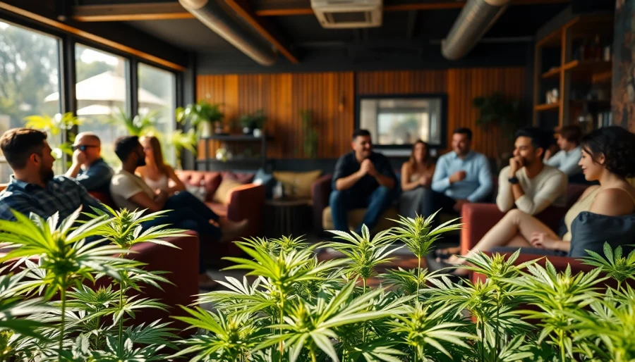 Join a vibrant cannabis experience at https://cannabisbcn.com with members socializing in a welcoming environment.