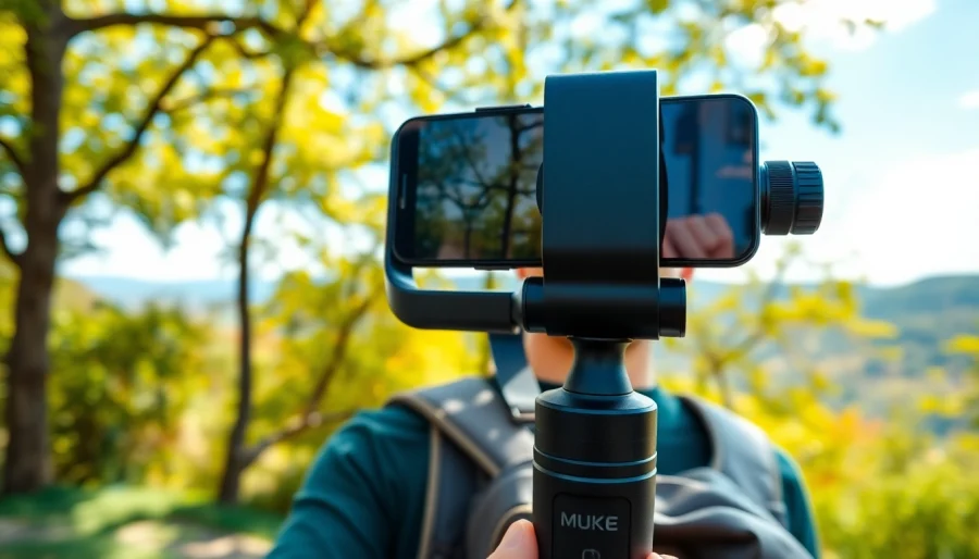 Utilizing a gimbal for smooth video capturing in a vibrant outdoor setting.