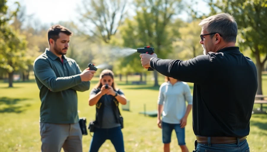 Master effective techniques in Pepper Spray Training during a dynamic outdoor session.