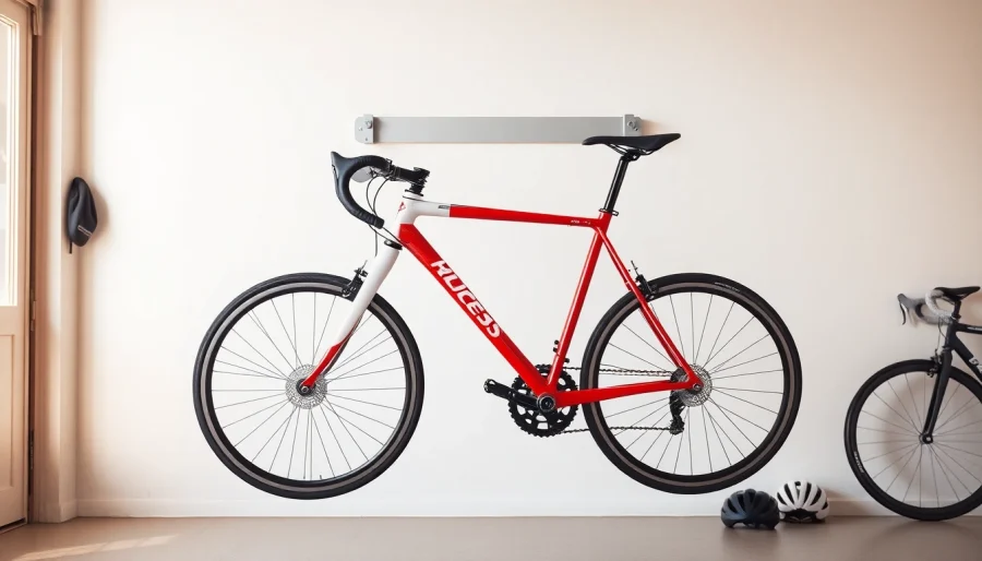 Secure the bike with a stylish Bicycle wall hanger mounted on a minimalist wall.