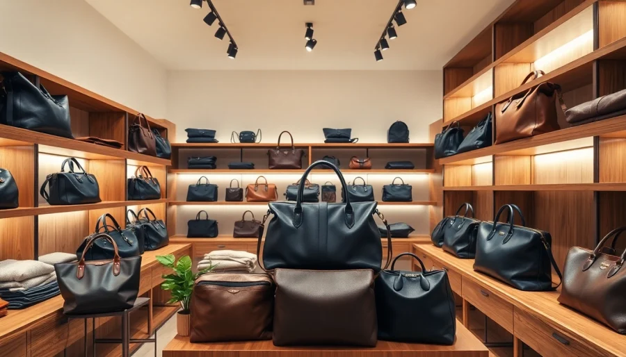 Showcasing a variety of leather bags in a boutique for Leather Bag News enthusiasts.