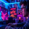Menjadi Ahli di Dunia Matador168 untuk Game yang Mengasyikkan Matador168 menampilkan setup gaming profesional dengan pemain fokus dan aksesori canggih.