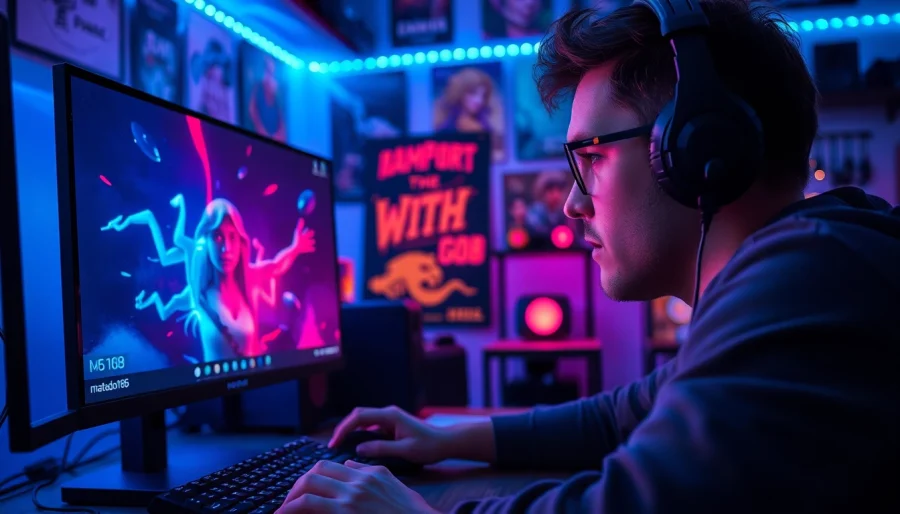 Matador168 menampilkan setup gaming profesional dengan pemain fokus dan aksesori canggih.