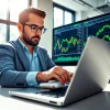 Analyze Forex trends with a focused trader in a bright office setting.