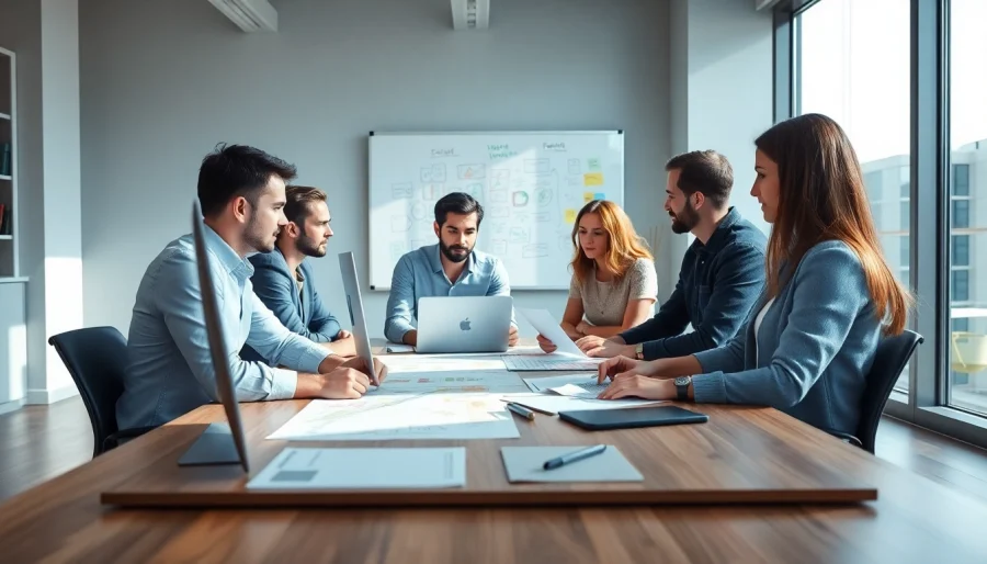 Collaborative scene depicting a web design company Kansas City team strategizing for creative projects.