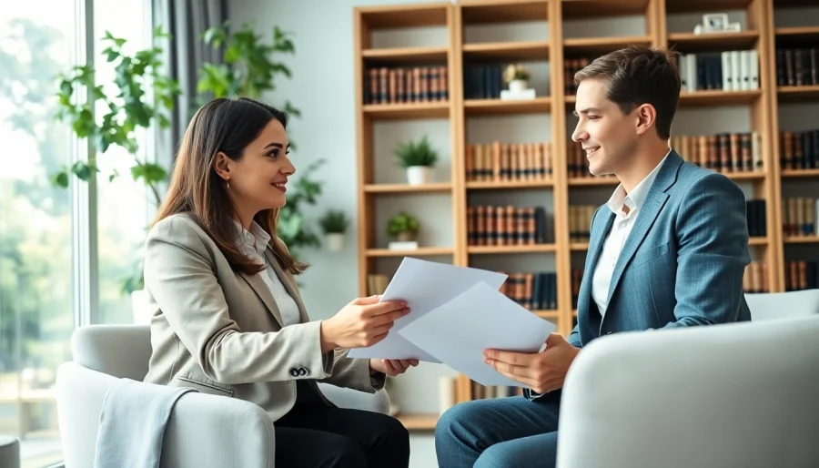 Consultation on Fixed Fee Divorce with attorney assisting client in modern office setting.