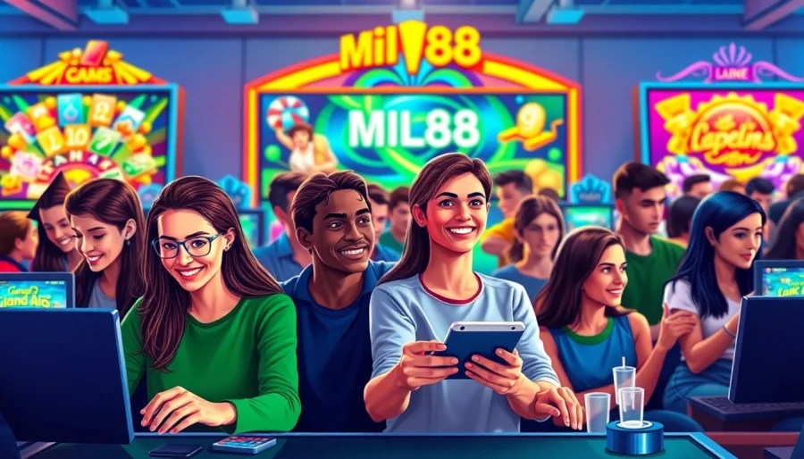 Menggambarkan komunitas gaming online mild88 yang aktif dengan permainan menarik dan beragam pemain.
