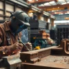 Dynamic structural steel fabrication scene showcasing a welder crafting intricate metal joints.