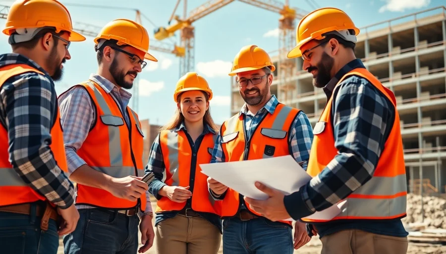 Showcasing a collaborative scene of construction association Colorado workers in action on a job site.