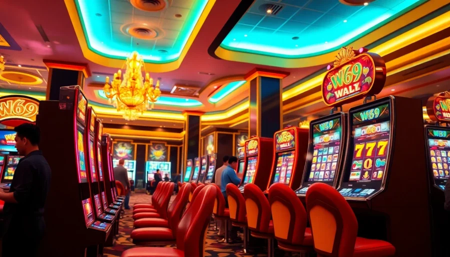 เล่น W69 SLOT ที่เกมคาสิโนที่หรูหรา มีเครื่องเล่นสีสันสดใสและบรรยากาศที่น่าตื่นเต้น