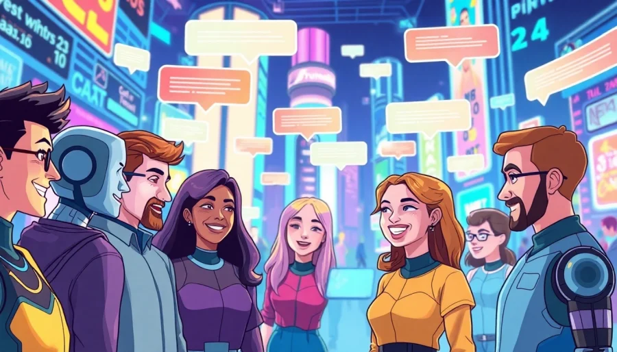 Engage in unlimited AI character chat with diverse digital personalities in a vibrant virtual world.